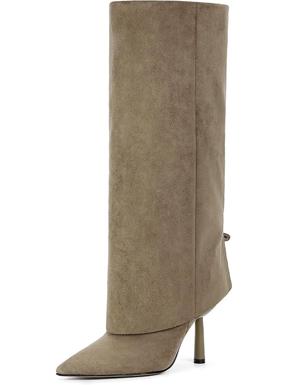 Women's Green Faux Suede Pointed Toe Stiletto Heel Fold Over Knee High Boots